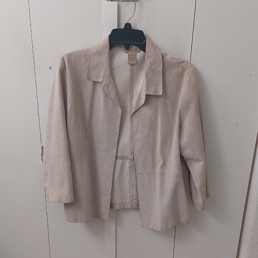 Tan Relaxed Blazer with Textured Fabric